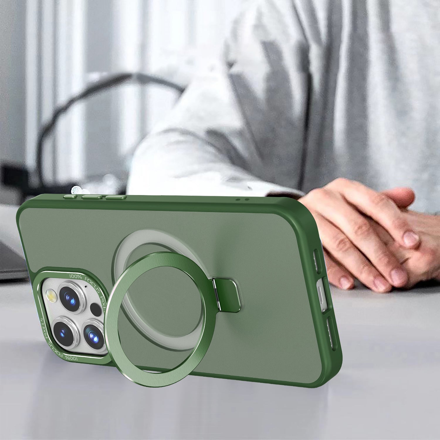 Green Frosted Kickstand with Magnetic Compatibility for iPhone 16 6.1