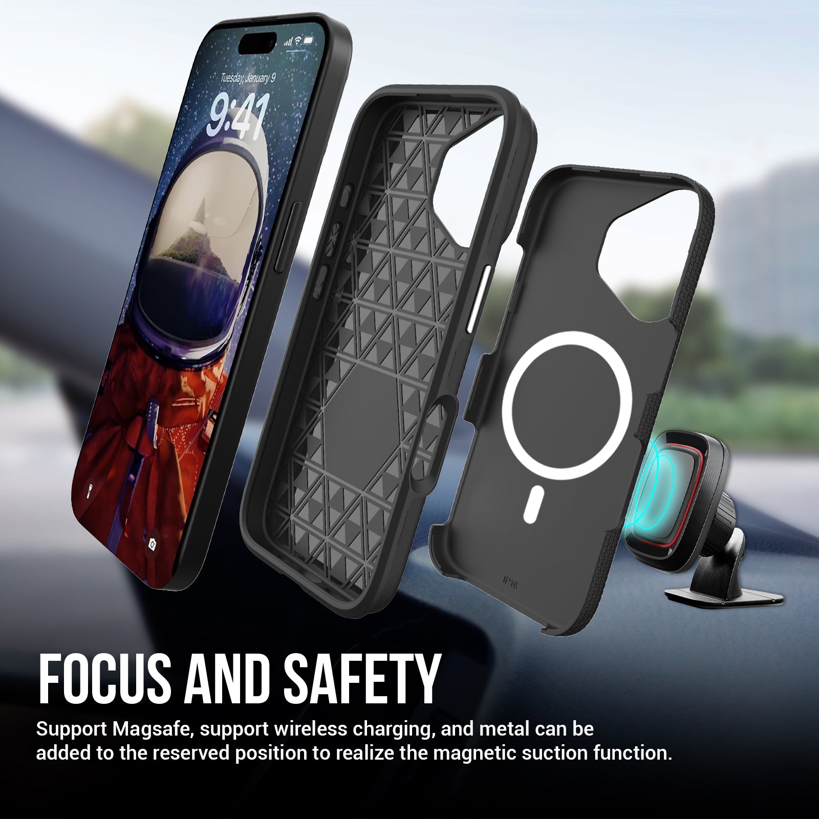 Black Triangle Case with Magnetic Compatibility for iPhone 17