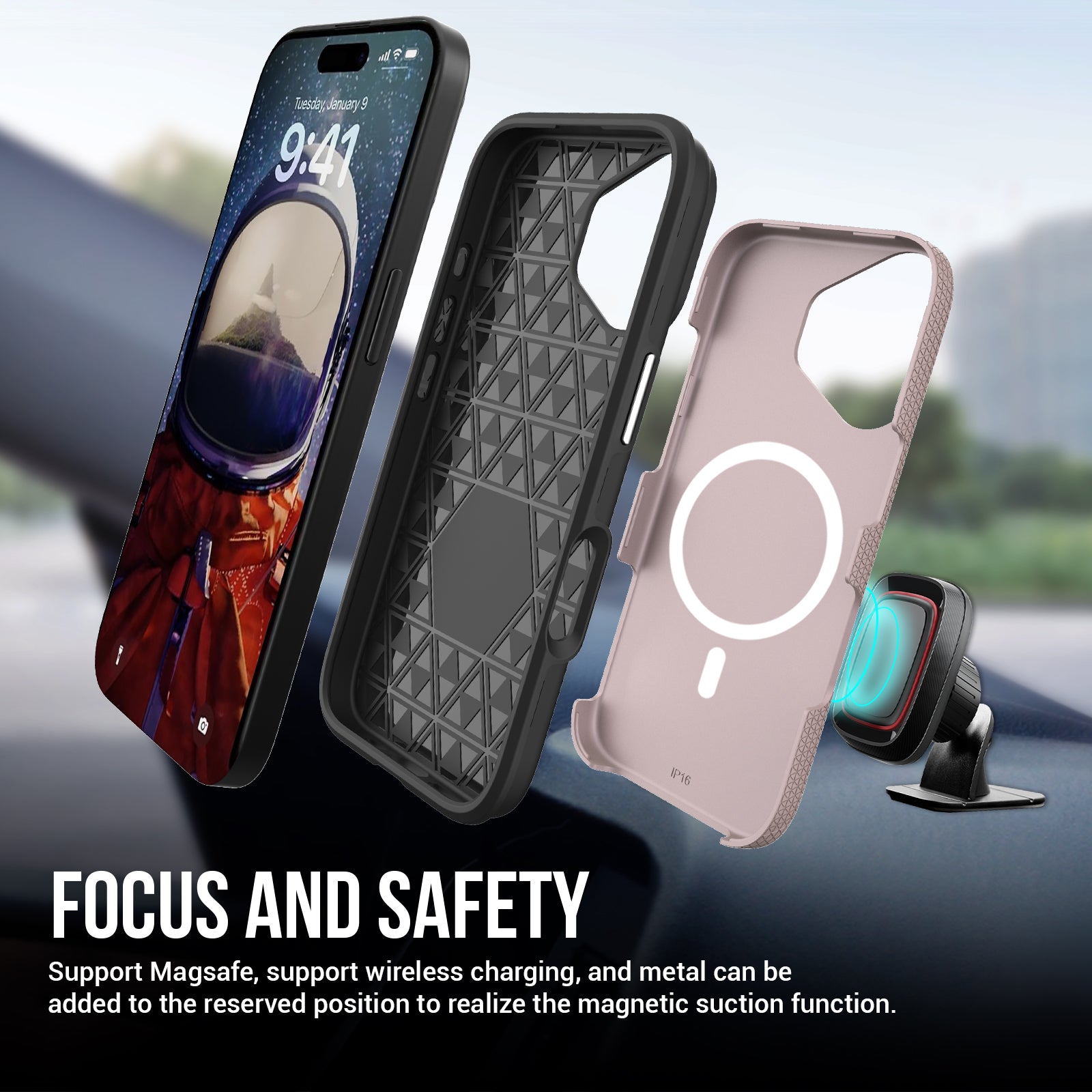 Rose Gold Triangle Case with Magnetic Compatibility for iPhone 17