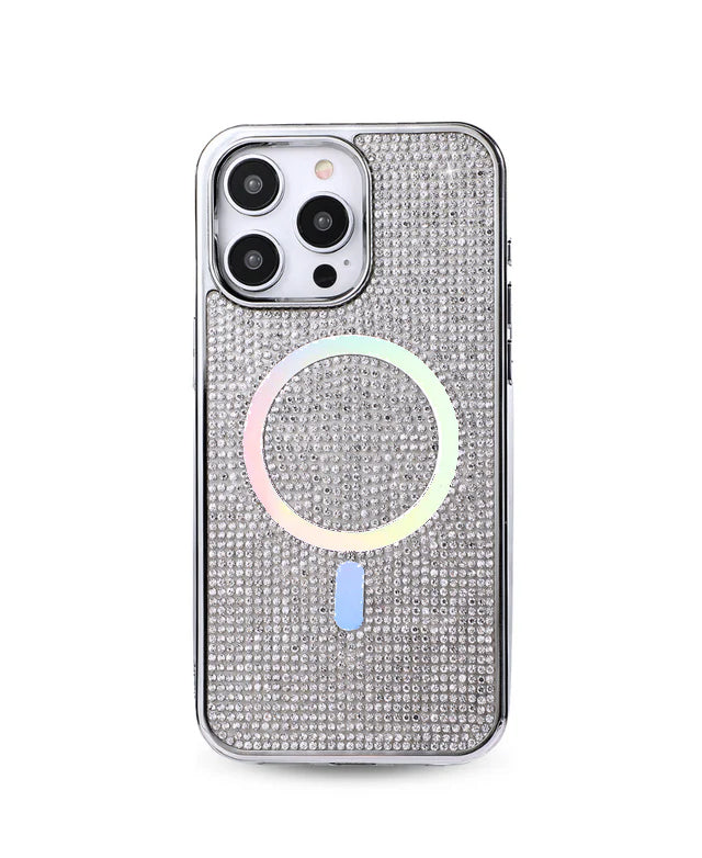 Silver Magnetic Crystal Case for iPhone 16 Plus