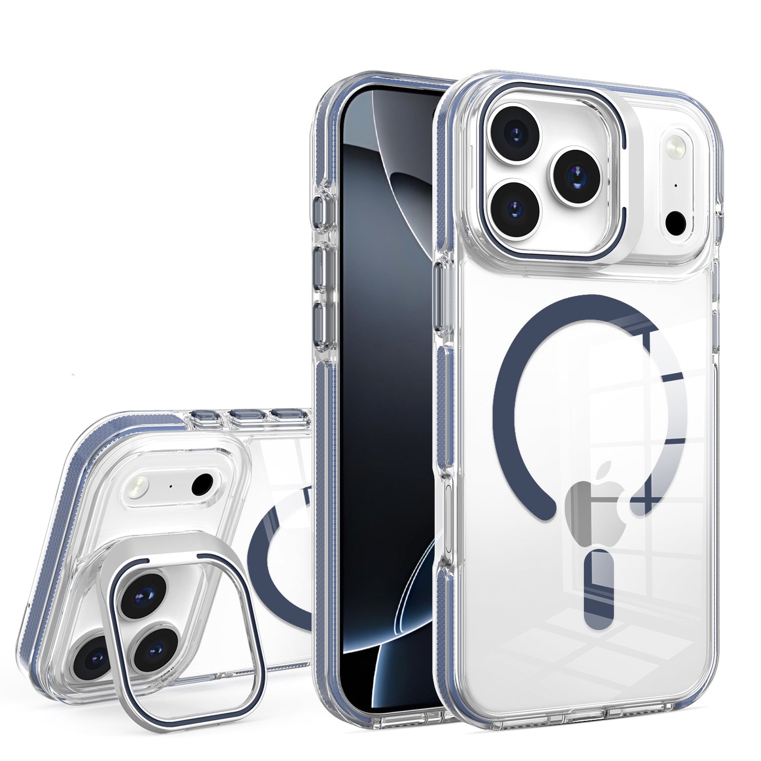 Navy Blue Camera Kickstand Magnetic Case for iPhone 17 Pro