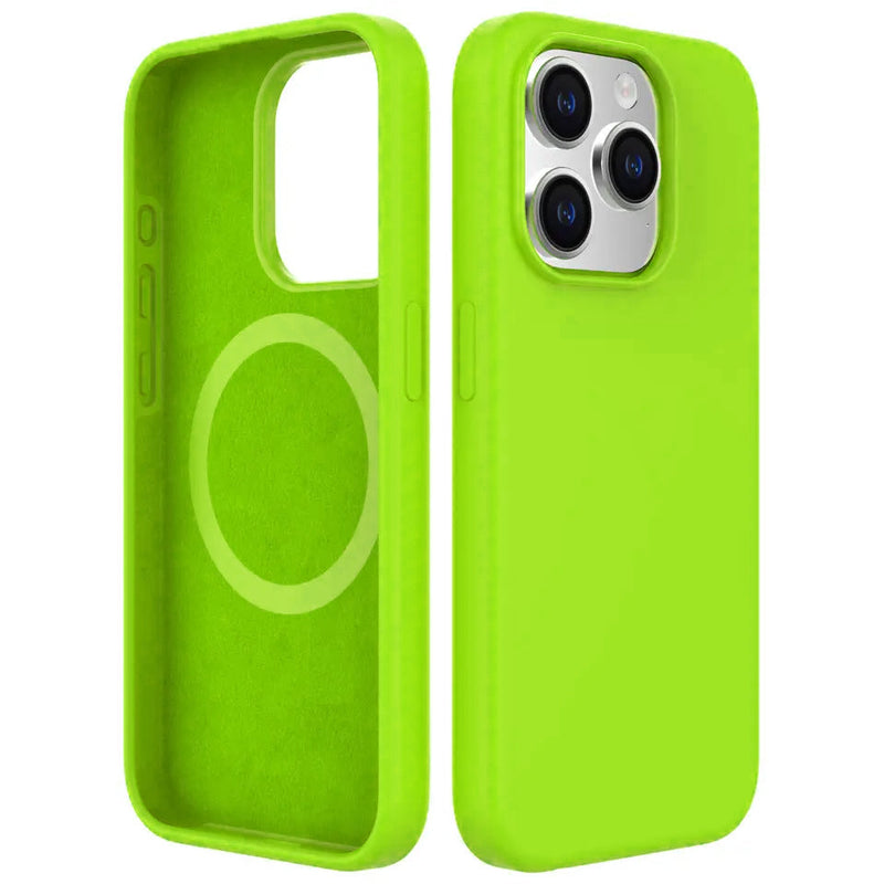 Neon Green Soft Magnetic Silicone Case for iPhone 16 Plus