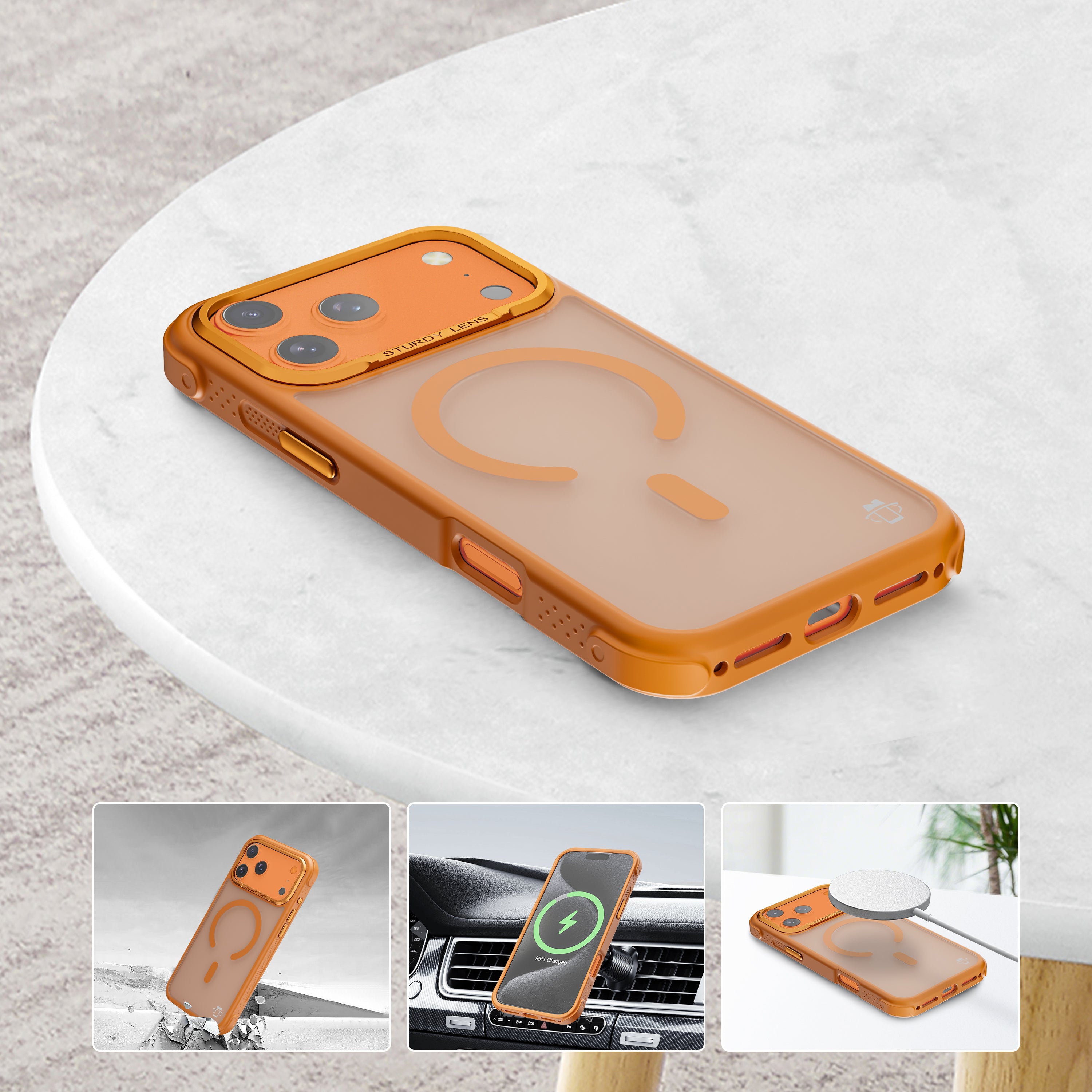 Orange Smoked Bumper with Magnetic Compatibility for iPhone 17 Pro Max with package
