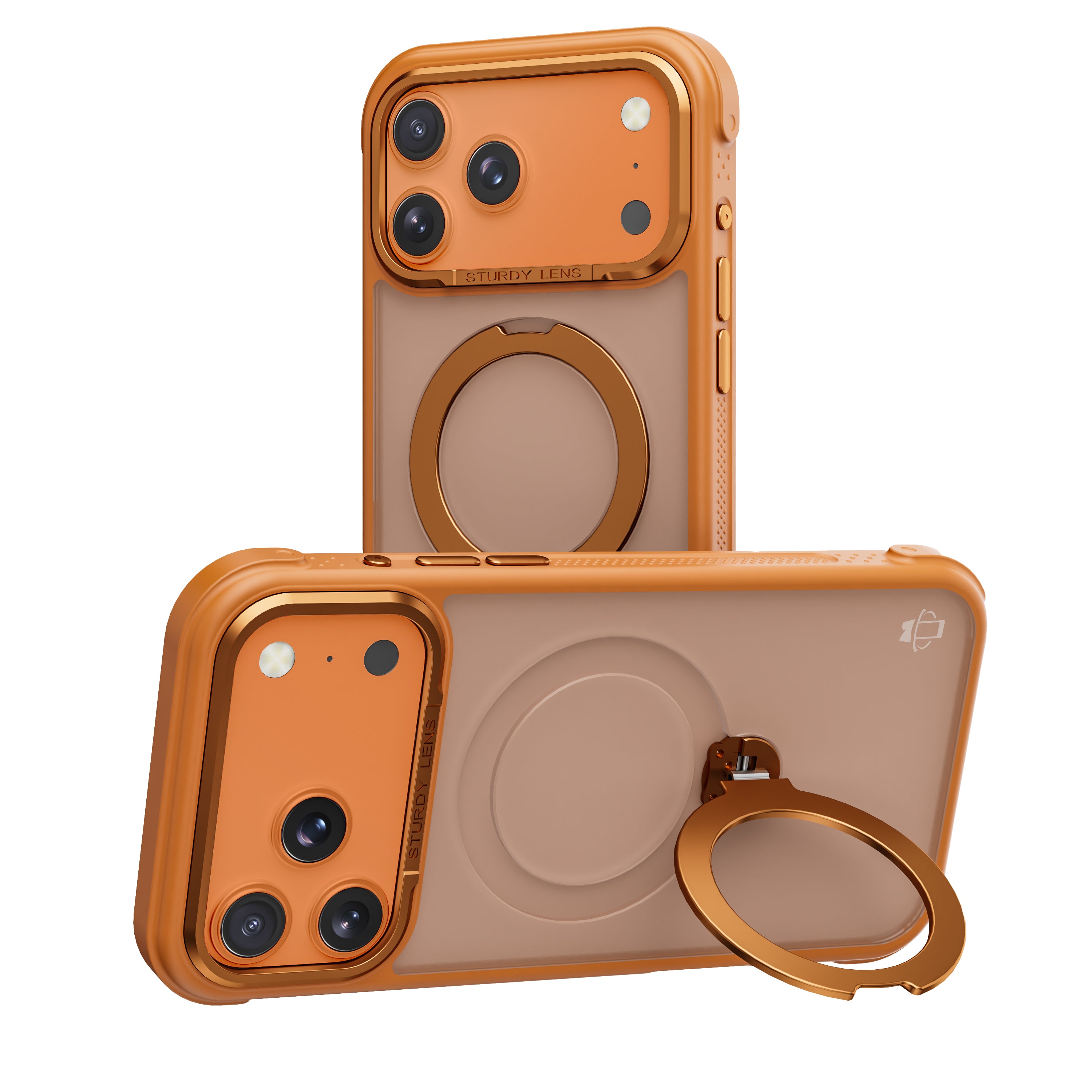 Orange Frosted Bumper with 360° Magnetic Kickstand for iPhone 17 Pro with package