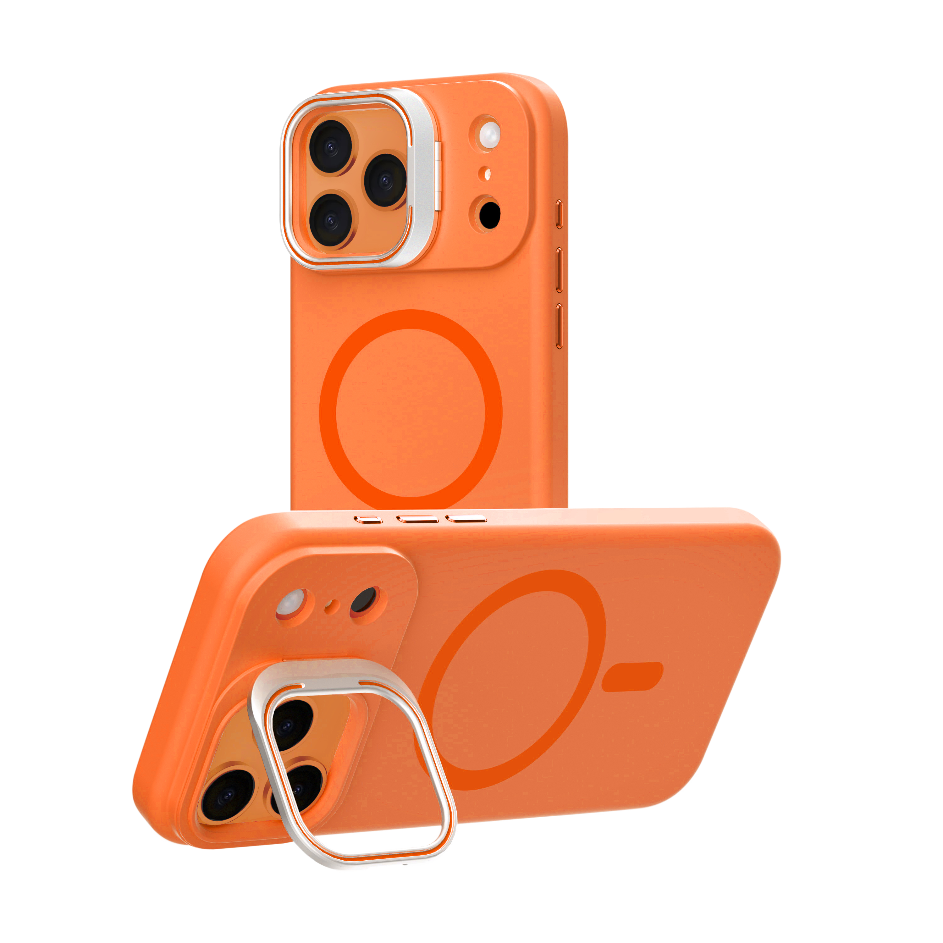 Orange Silicone Camera Kickstand with Magnetic Compatibility for iPhone 17 Pro with package