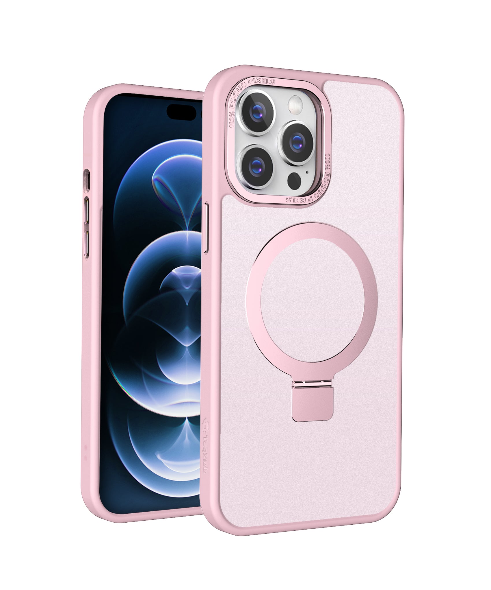 Pink Frosted Kickstand with Magnetic Compatibility for iPhone 15 Plus / iPhone 14 Plus