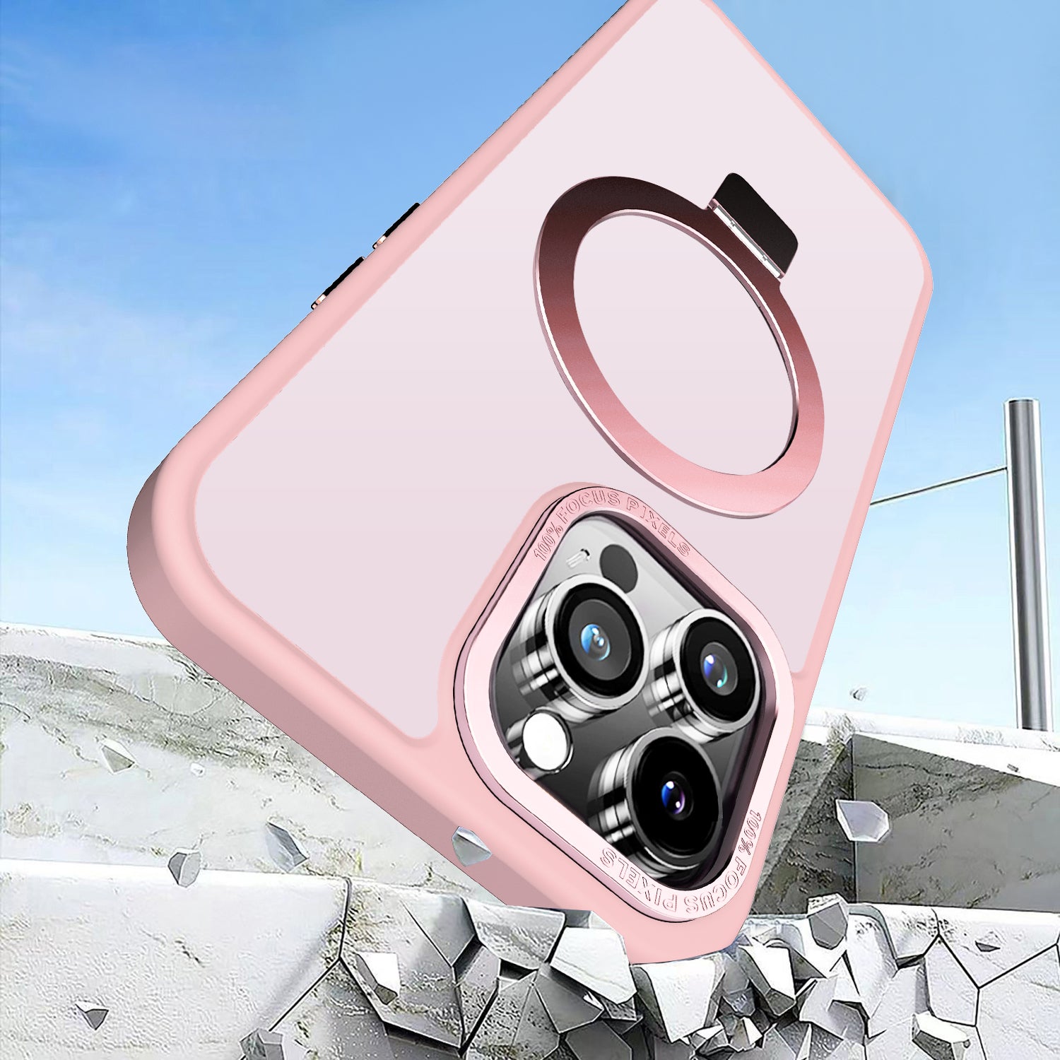 Pink Frosted Kickstand with Magnetic Compatibility for iPhone 15 Pro Max