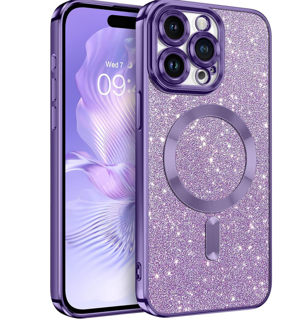 Dark Purple Glitter Soft TPU Case with Magnetic Compatibility for iPhone 15 Pro