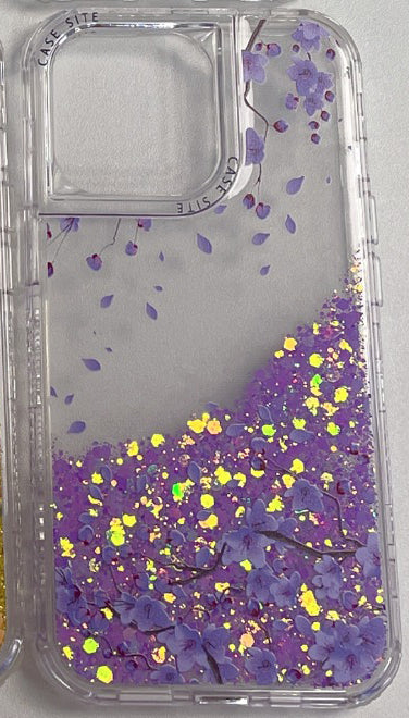 Purple Flowers Glittering Case for iPhone 15 Pro Max