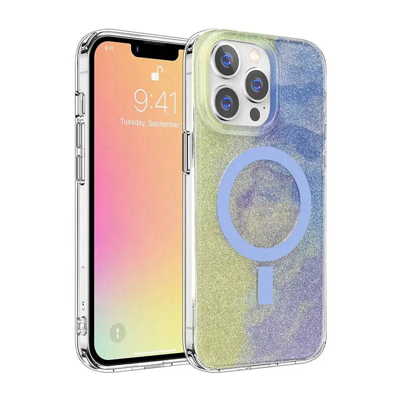 Yellow Magnetic Glitter Case for iPhone 15 Pro Max