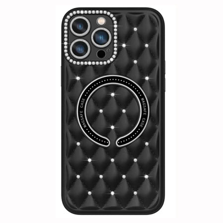 Black Deluxe Quilted Case for iPhone 15 Plus / 14 Plus