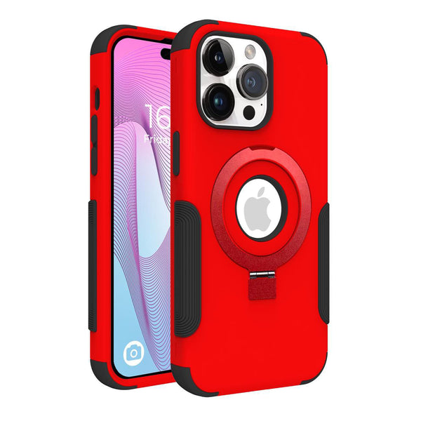 Red Roughed Case with Kickstand and Magnetic Compatibility for iPhone 15 Pro