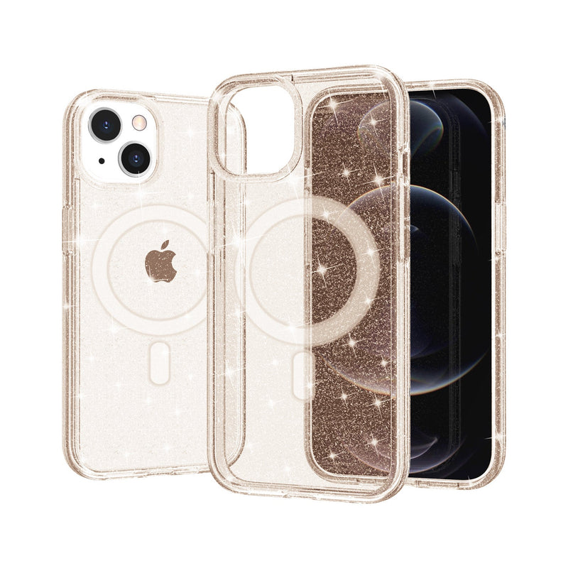 Rose Gold Magnetic Compatible Glitter TPU Bumper for iPhone 16 6.1