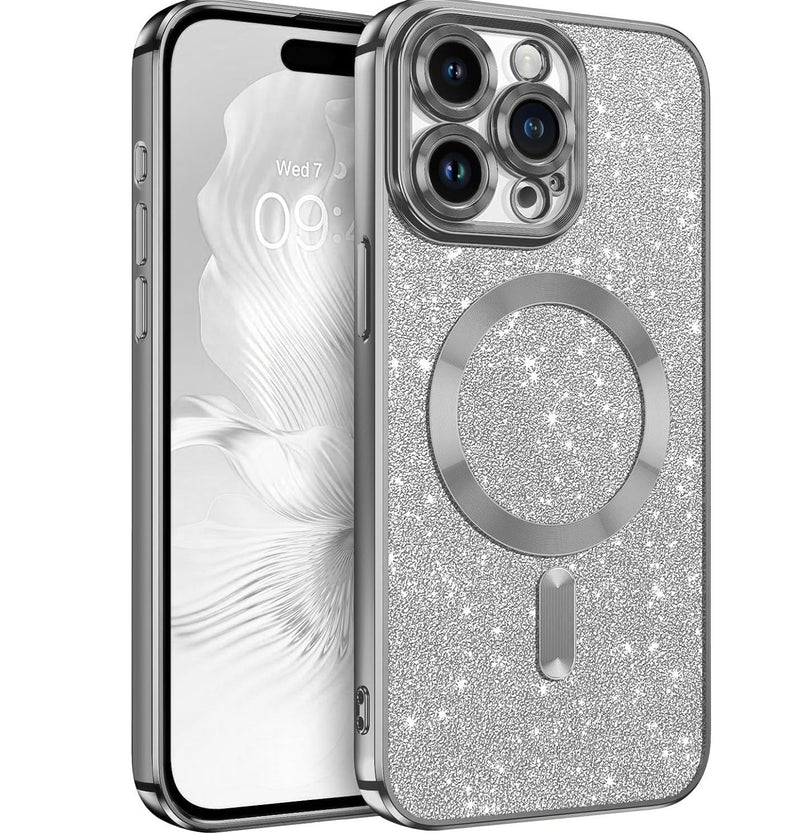 Silver Glitter Soft TPU Case with Magnetic Compatibility for iPhone 13 Pro