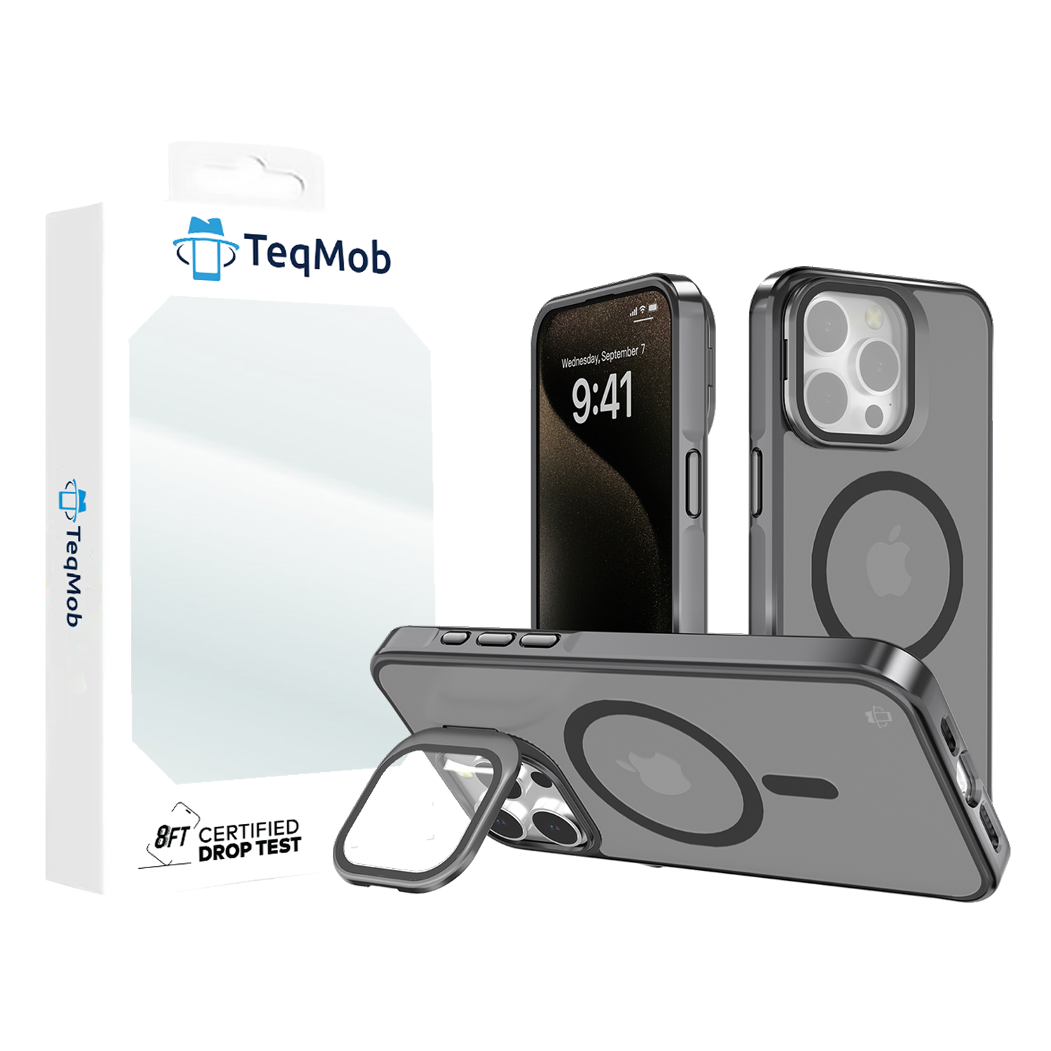 Gray Smoked Camera Kickstand Case with Built-In Glass Camera protector and Magnetic Compatibility for iPhone 16 6.1 with package