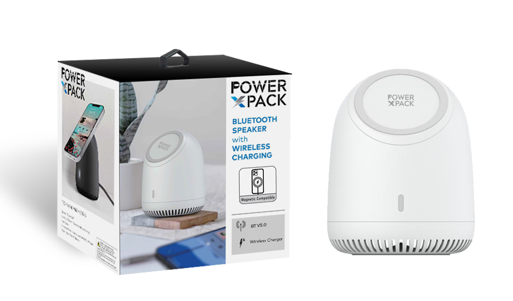 POWER X PACK White Bluetooth Speaker with Wireless Charger