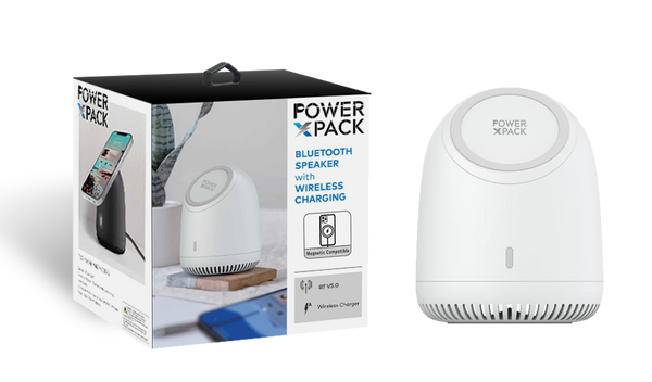POWER X PACK White Bluetooth Speaker with Wireless Charger