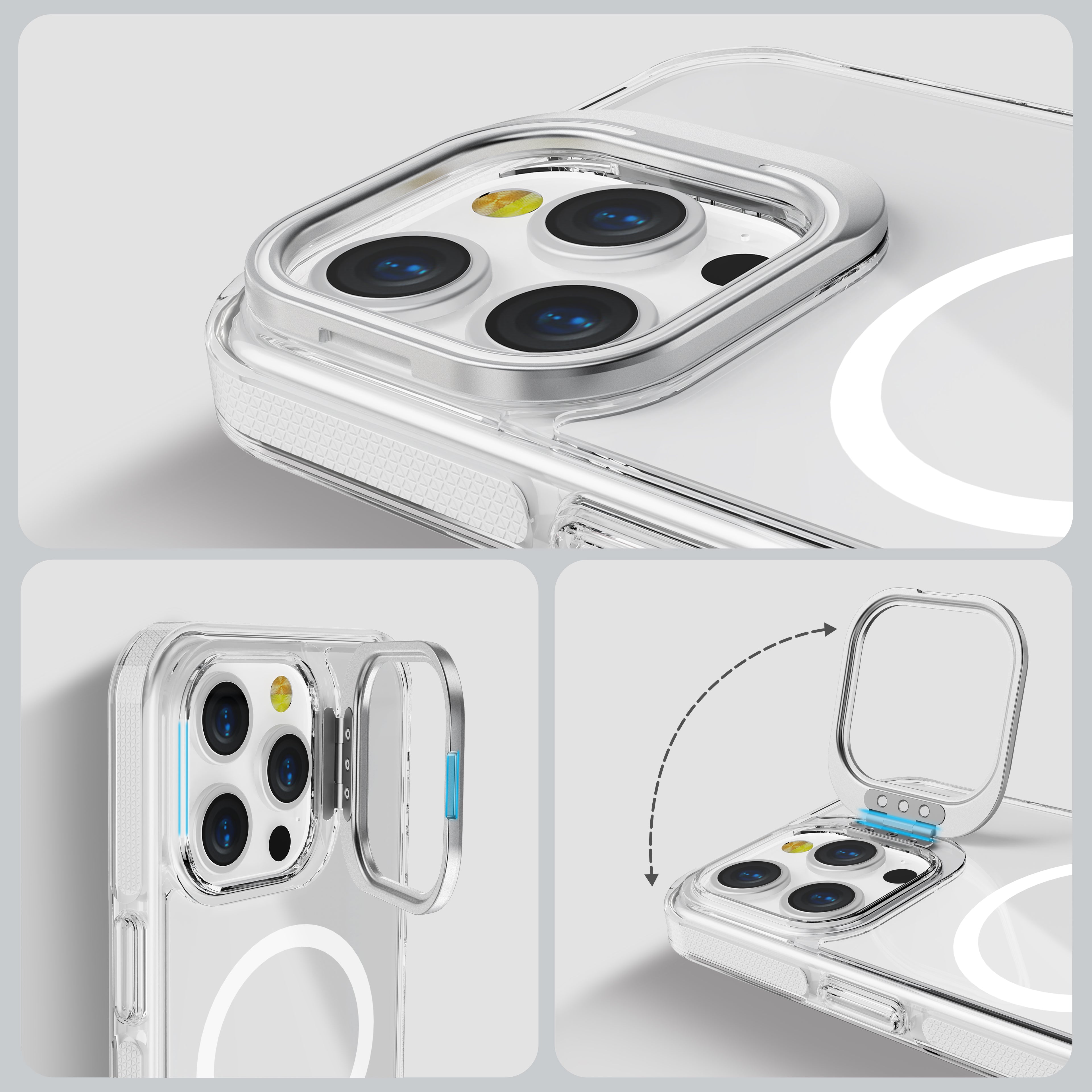 White Camera Kickstand Case with Magnetic Compatibility for iPhone 15 Plus