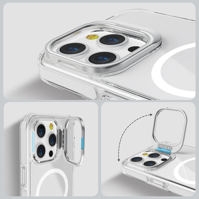 White Camera Kickstand Case with Magnetic Compatibility for iPhone 14 Pro Max