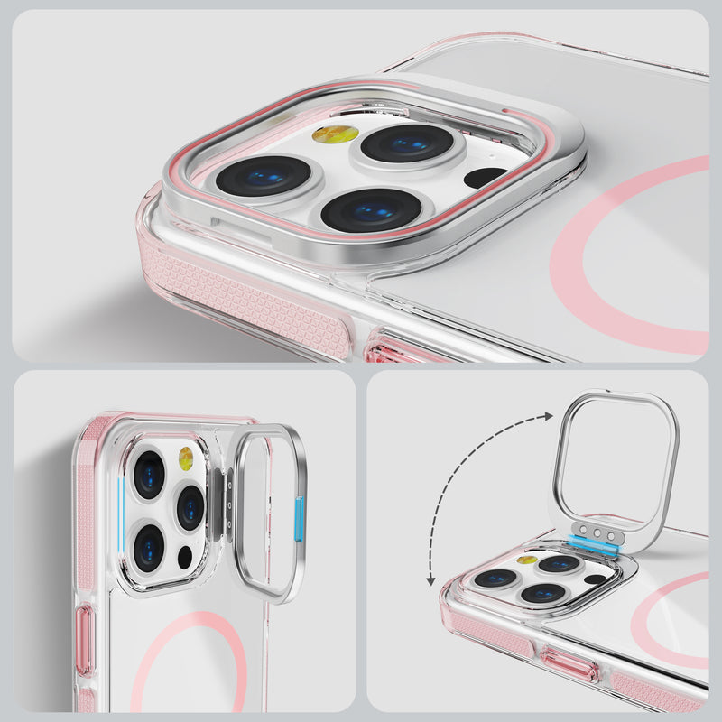 Pink Camera Kickstand Case with Magnetic Compatibility for iPhone 16 Pro Max