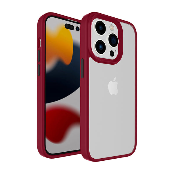 Burgundy TPU Frame with Camera Bumper - Black Button Soft Texture for iPhone 14 Pro