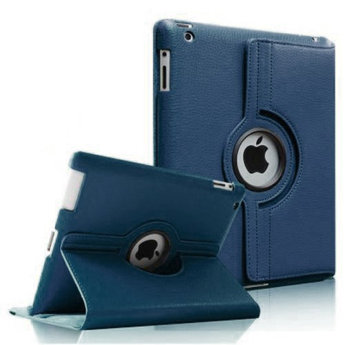 Navy Blue iPad Air 1 / Air 2 / Pro 9.7" / iPad 9.7" (2017/2018) PU Leather Folio Folding 360 Case With Rubber Touch Pen Holder