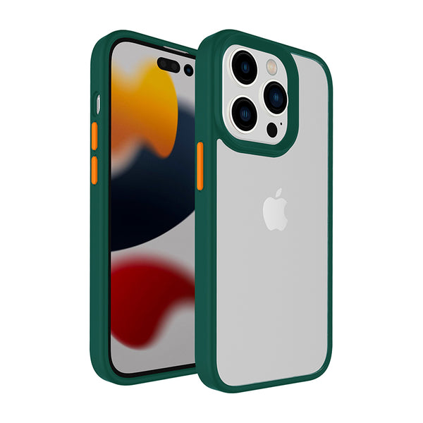 Green TPU Frame with Camera Bumper - Orange Button Soft Texture for iPhone 14 Pro