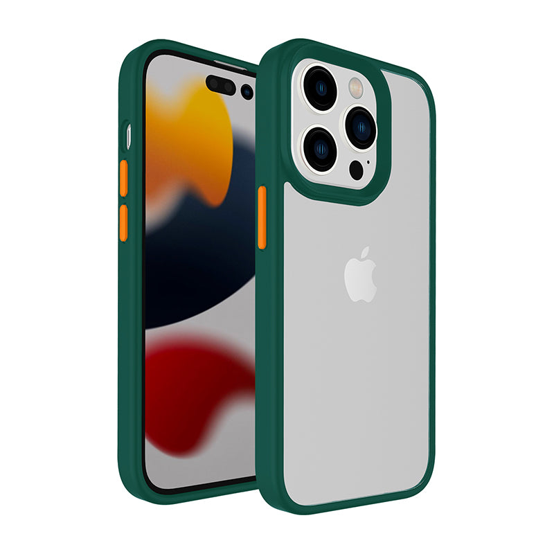Green TPU Frame with Camera Bumper - Orange Button Soft Texture iPhone 14 6.1 / iPhone 13