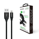 Black USB Type - C Esoulk 2A Heavy Duty Braided Cable 2M (6.6ft)