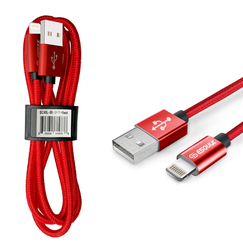 Red Esoulk 3.3ft/1m Nylon Braided USB Cable For IPhone