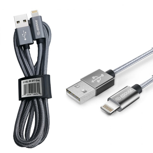 Silver Esoulk 3.3ft/1m Nylon Braided USB Cable For IPhone