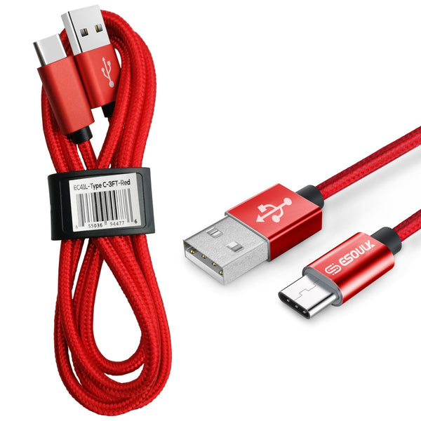 Red Esoulk [3.3ft/1m] Nylon Braided USB Cable For Type-C