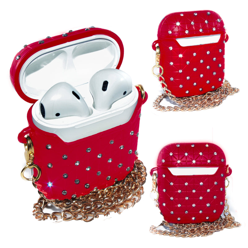 Red AirPods Glitter Case With Necklace