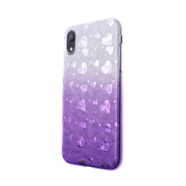 iPhone XR Glitter TPU Two Tone with Hearts Purple