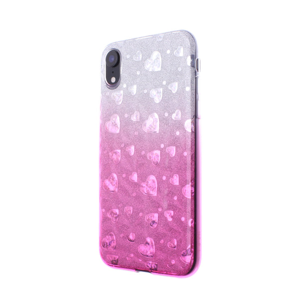 iPhone XR Glitter TPU Two Tone with Hearts Pink