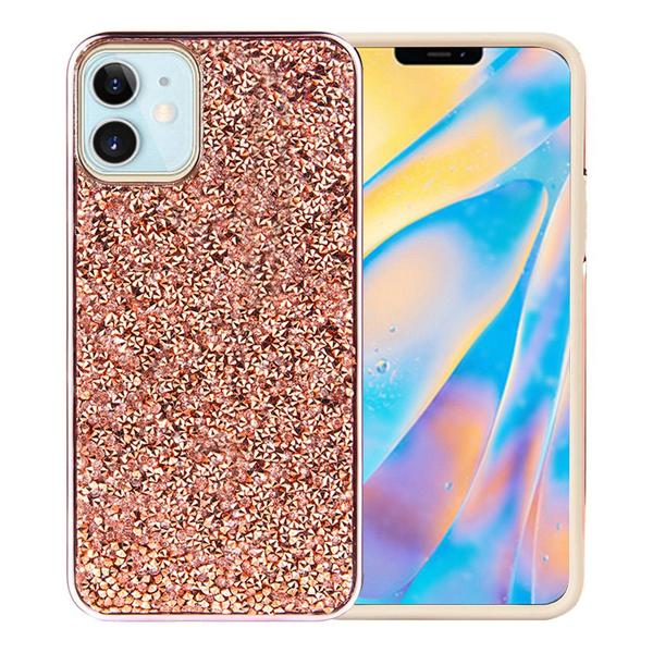 Rose Gold iPhone 12 6.1 inch Deluxe Glitter Diamonds Electroplated PC TPU Hybrid