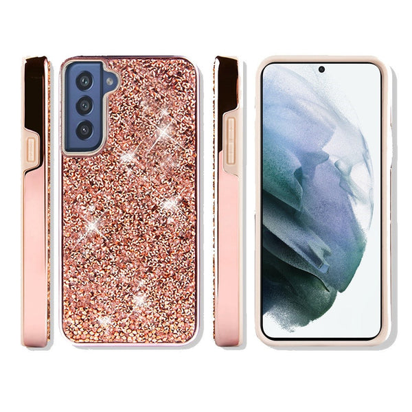 Rose Gold S22 Ultra Deluxe Glitter Diamonds Electroplated PC TPU Hybrid