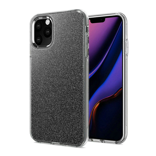 Black iPhone 11 PRO Premium Shiny Glitter Hybrid Outer Transparent Clear PC and TPU Inside