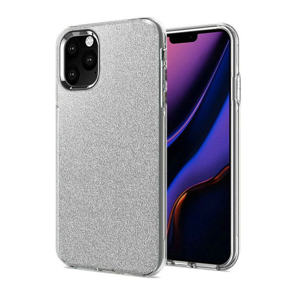 Silver iPhone 11 PRO Premium Shiny Glitter Hybrid Outer Transparent Clear PC and TPU Inside