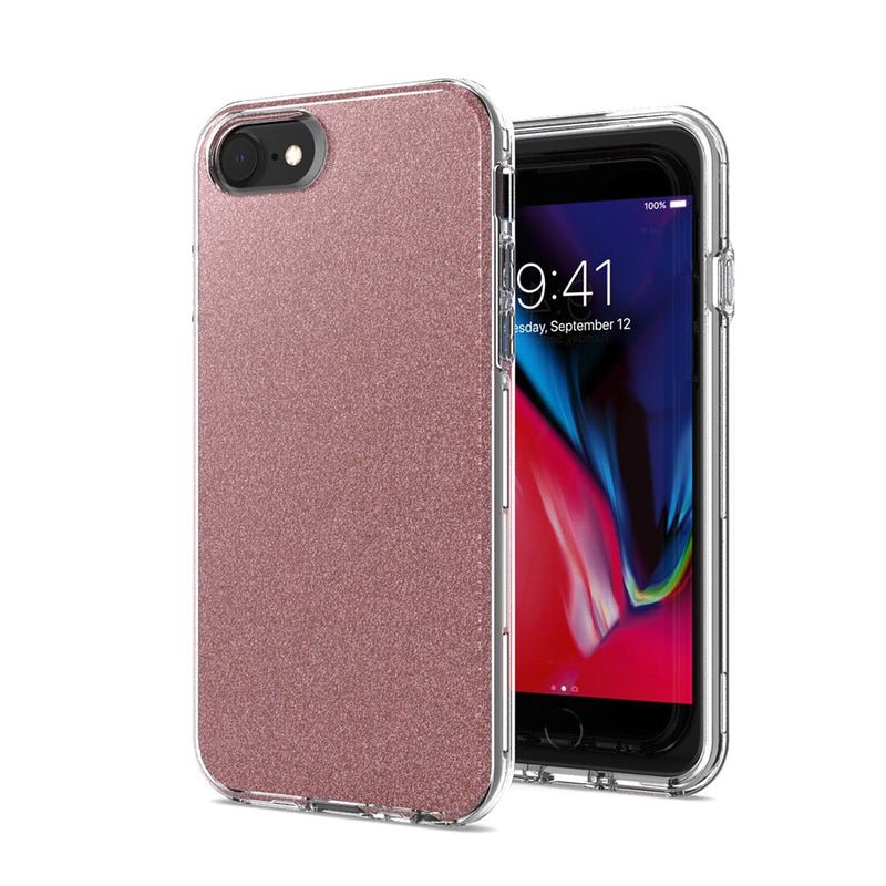 Rose Gold iPhone 8/7/6/6s Premium Shiny Glitter Hybrid Outer Transparent Clear PC and TPU Inside