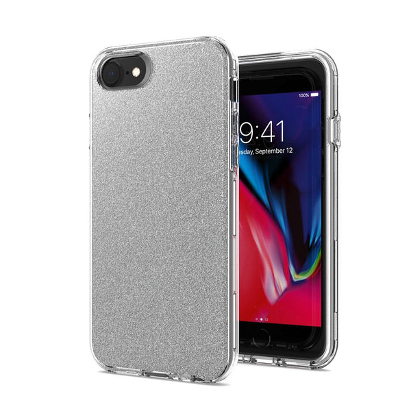 Silver iPhone 8/7/6/6s Premium Shiny Glitter Hybrid Outer Transparent Clear PC and TPU Inside