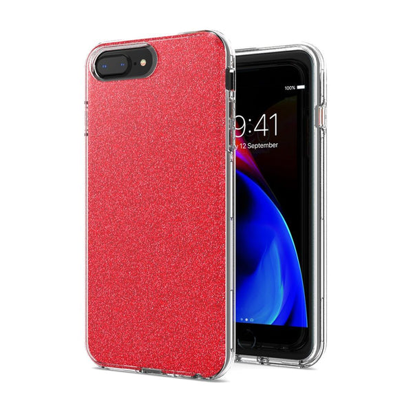 Red iPhone 8 Plus/7 Plus/6 Plus Premium Shiny Glitter Hybrid Outer Transparent Clear PC and TPU Inside