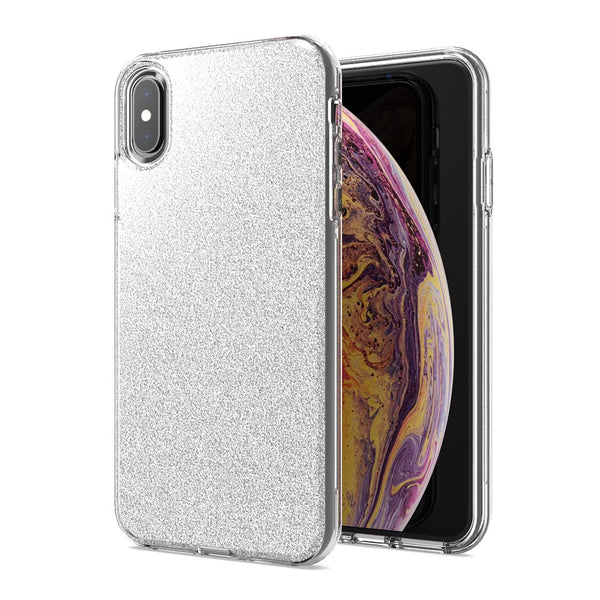 Silver iPhone XS Max Premium Shiny Glitter Hybrid Outer Transparent Clear PC and TPU Inside