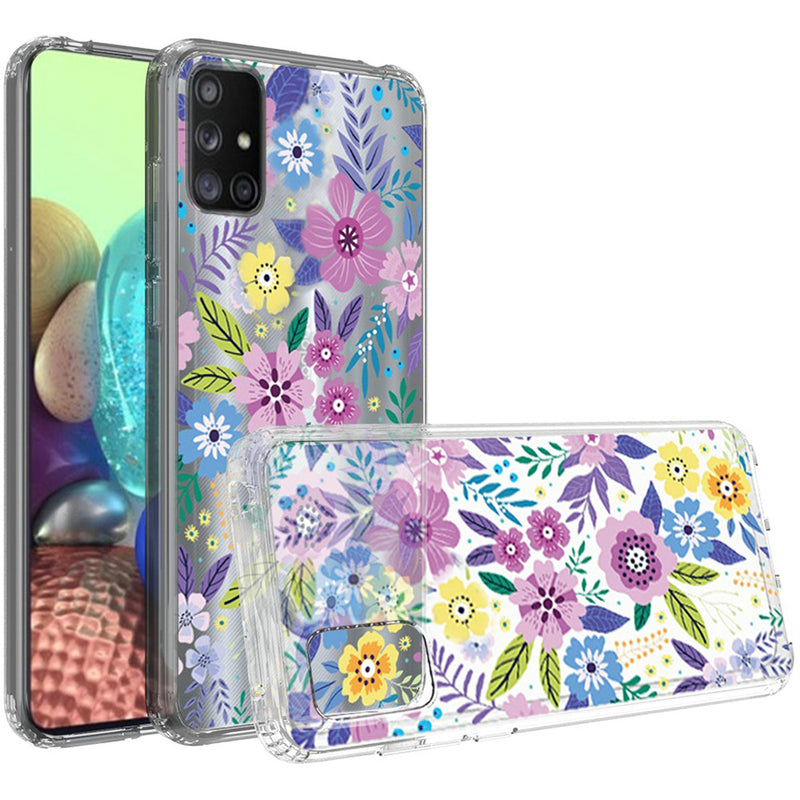 Samsung A71 5G UW Version Design Transparent Bumper Hybrid Case Cover - Colorful Flower Arrangement