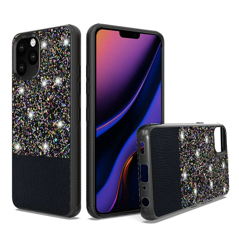 Black iPhone 11 PRO PU Leather Glitter Hybrid with Chrome TPU