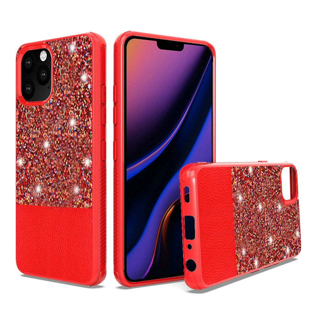 Red iPhone 11 PRO PU Leather Glitter Hybrid with Chrome TPU