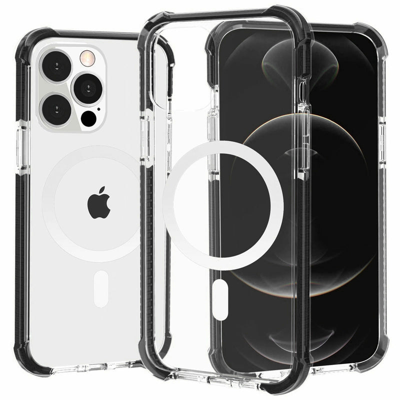 Black Magnetic Compatible TPU Bumper Ultra Clear Back Shockproof for iPhone 15 Plus 6.7 / 14 Plus 6.7