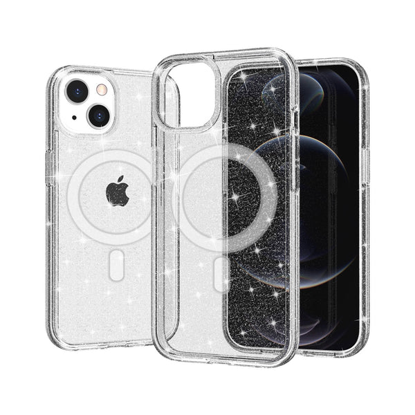 Clear for iPhone 14 Pro Magnetic Compatible Glitter TPU Bumper