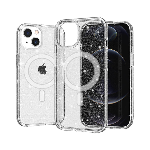 Clear Magnetic Compatible Glitter TPU Bumper for iPhone 15 Plus 6.7 / 14 Plus 6.7