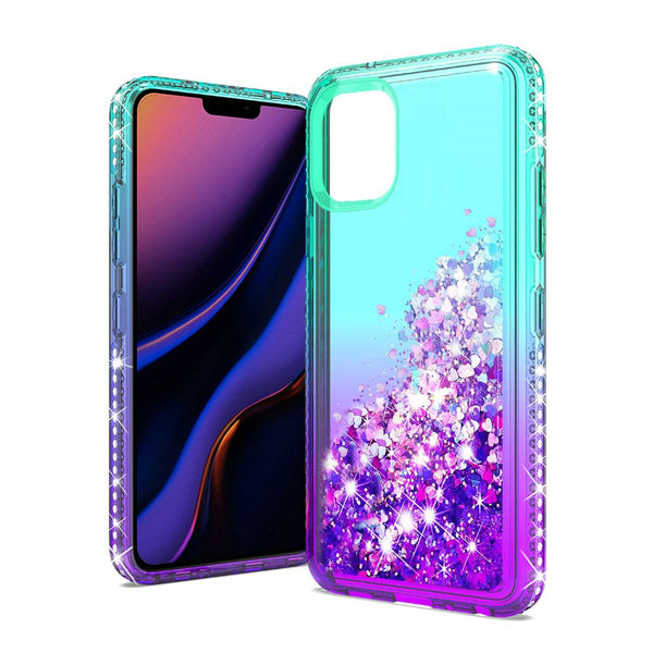 Teal+Purple iPhone 11 PRO Two Tone Diamond Water Quicksand Glitter